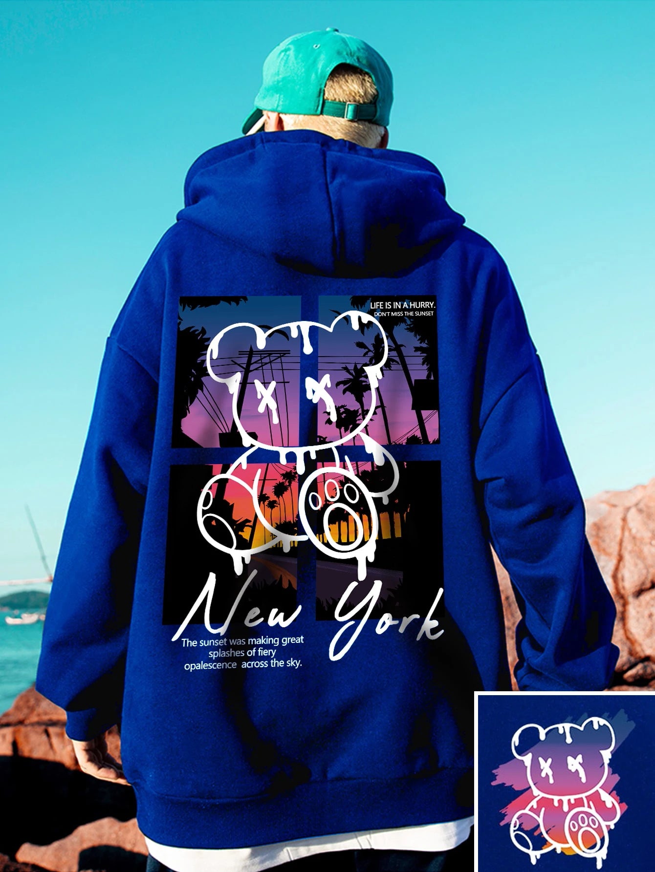 Urban Sunset Bear Graphic Hoodie for Men ATHLEXES