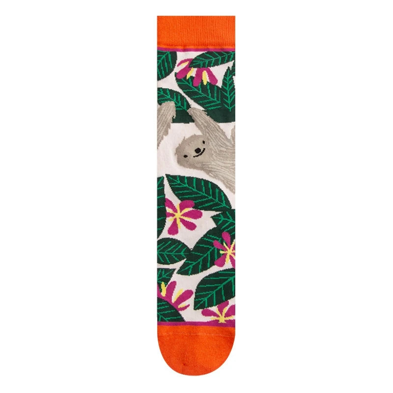 Colorful Cotton Women's Socks - Trendy Hedgehog & Sloth Designs ATHLEXES