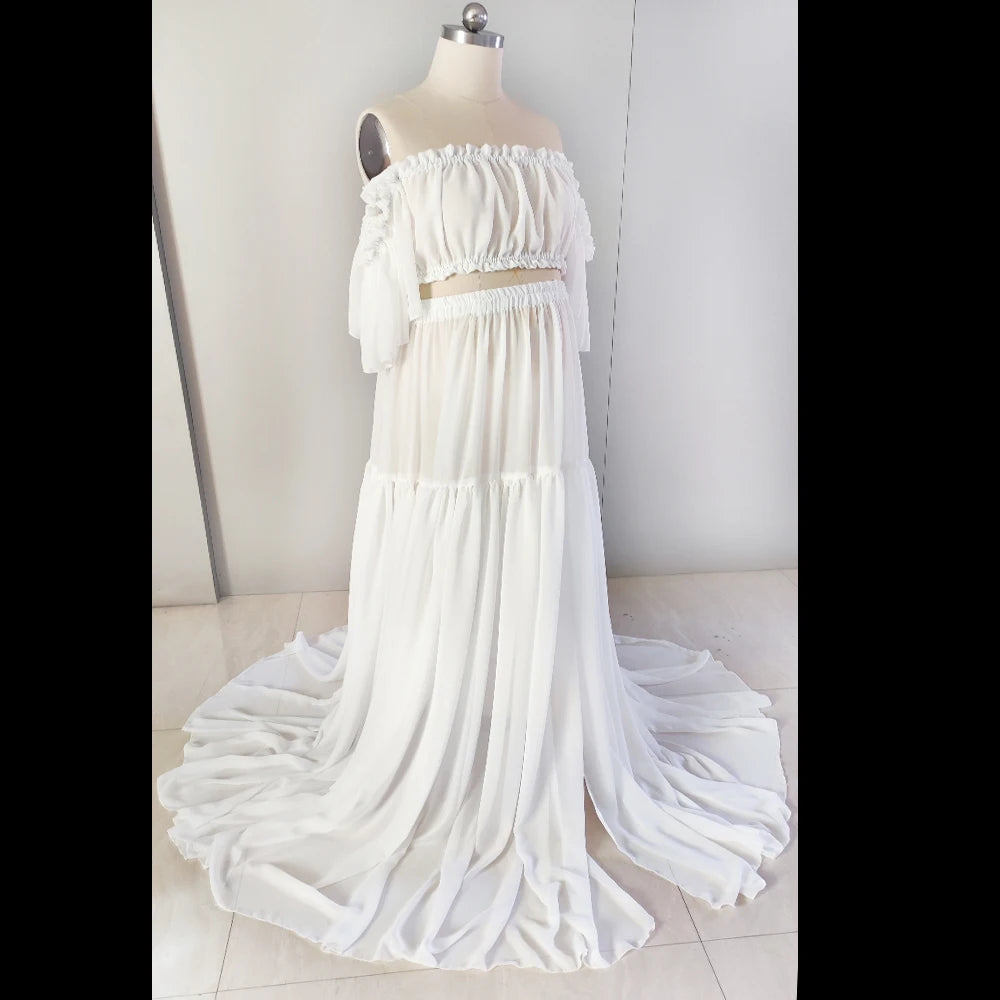 Elegant Maternity Off Shoulder Chiffon Dress ATHLEXES
