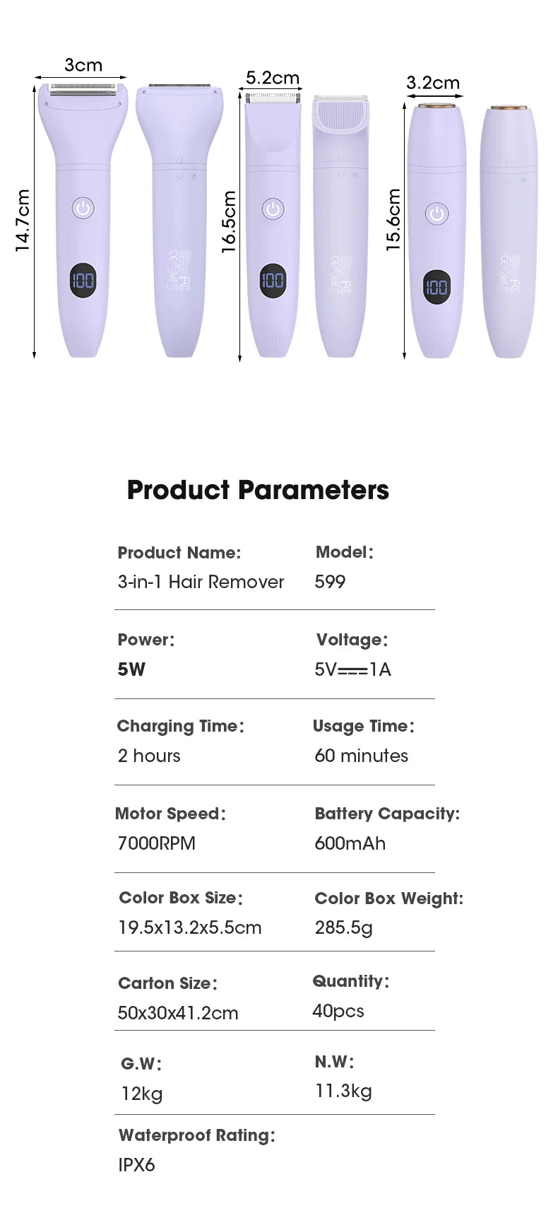 RESUXI 3 in 1 Women's Electric Hair Trimmer ATHLEXES