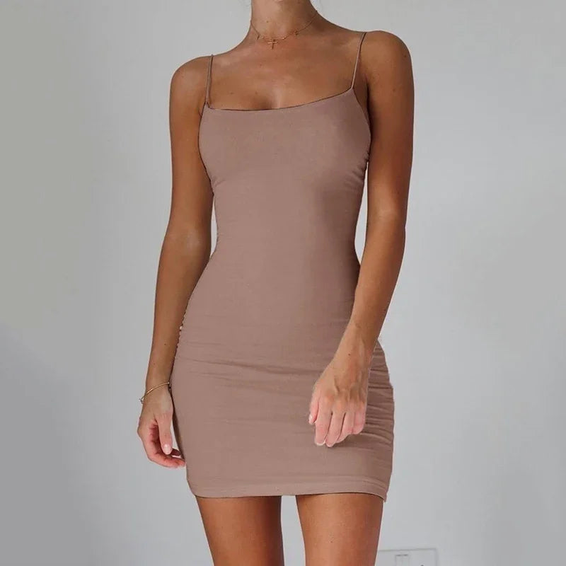 LuxeFit Black Spaghetti Strap Mini Dress ATHLEXES