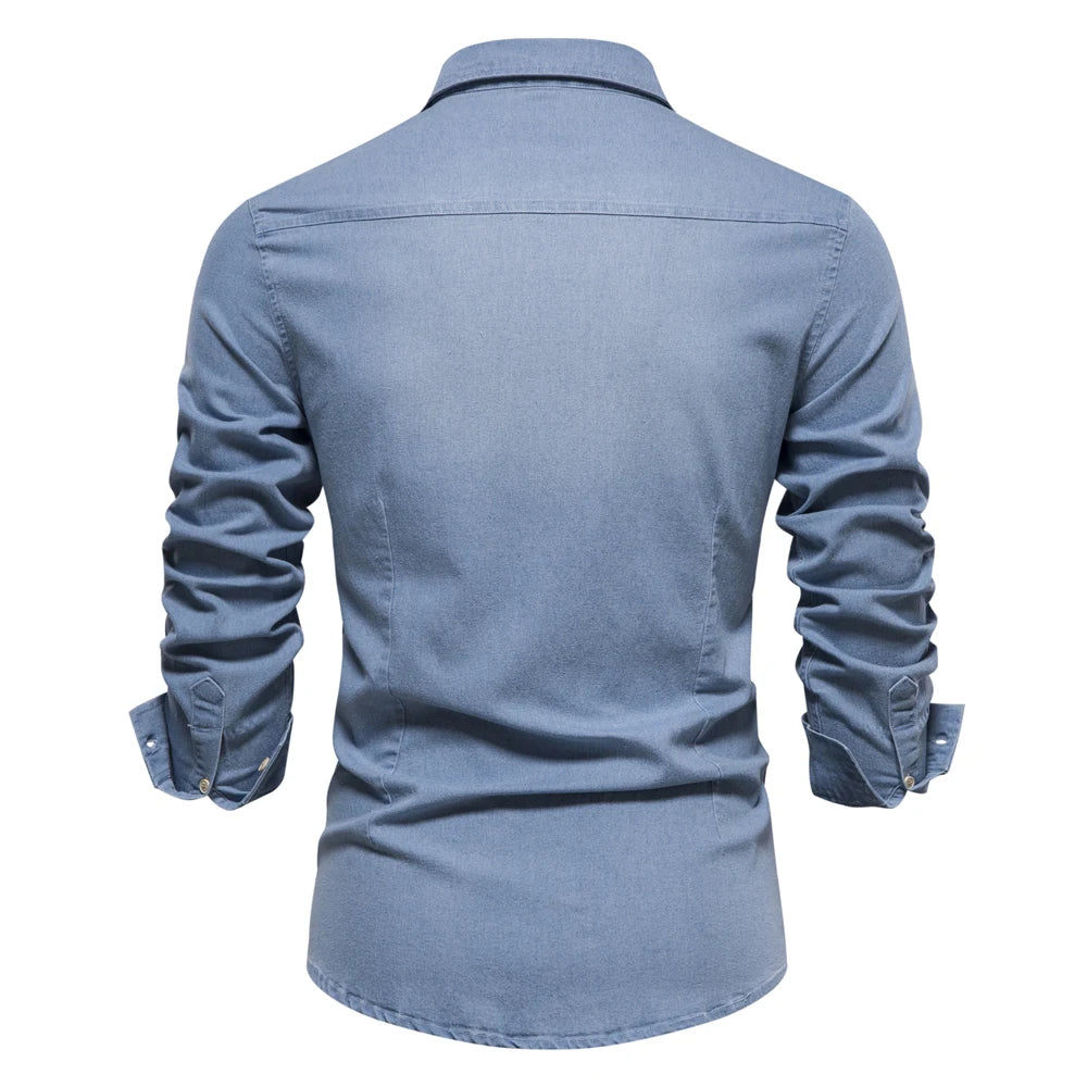 AIOPESON Men's Casual Cotton Denim Shirt ATHLEXES