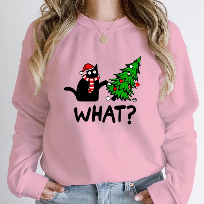 Black Cat Christmas Tree Print Sweatshirt ATHLEXES