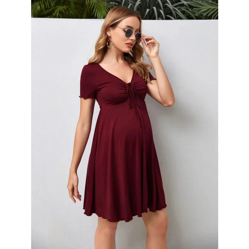 Chic Maternity V-Neck Summer Dress ATHLEXES