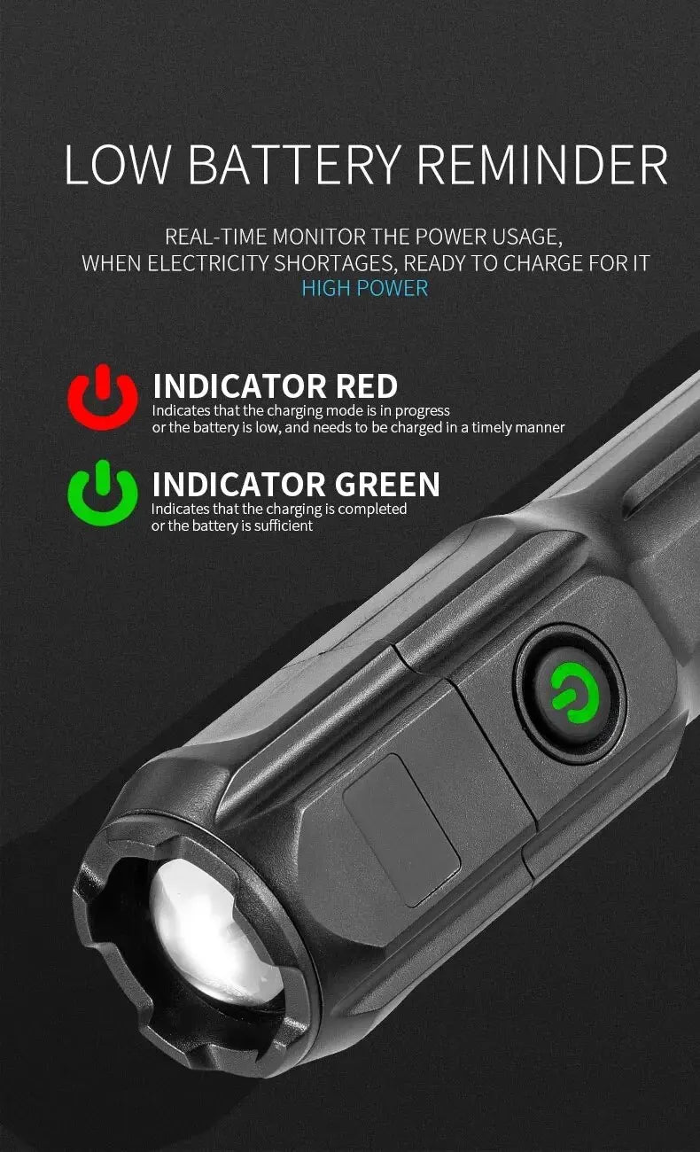 Tactical Zoom LED Flashlight - USB Rechargeable Torch ATHLEXES