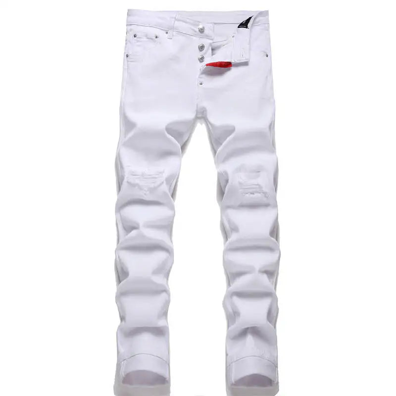 2025 Pure White Men's Slim Fit Stretch Jeans ATHLEXES