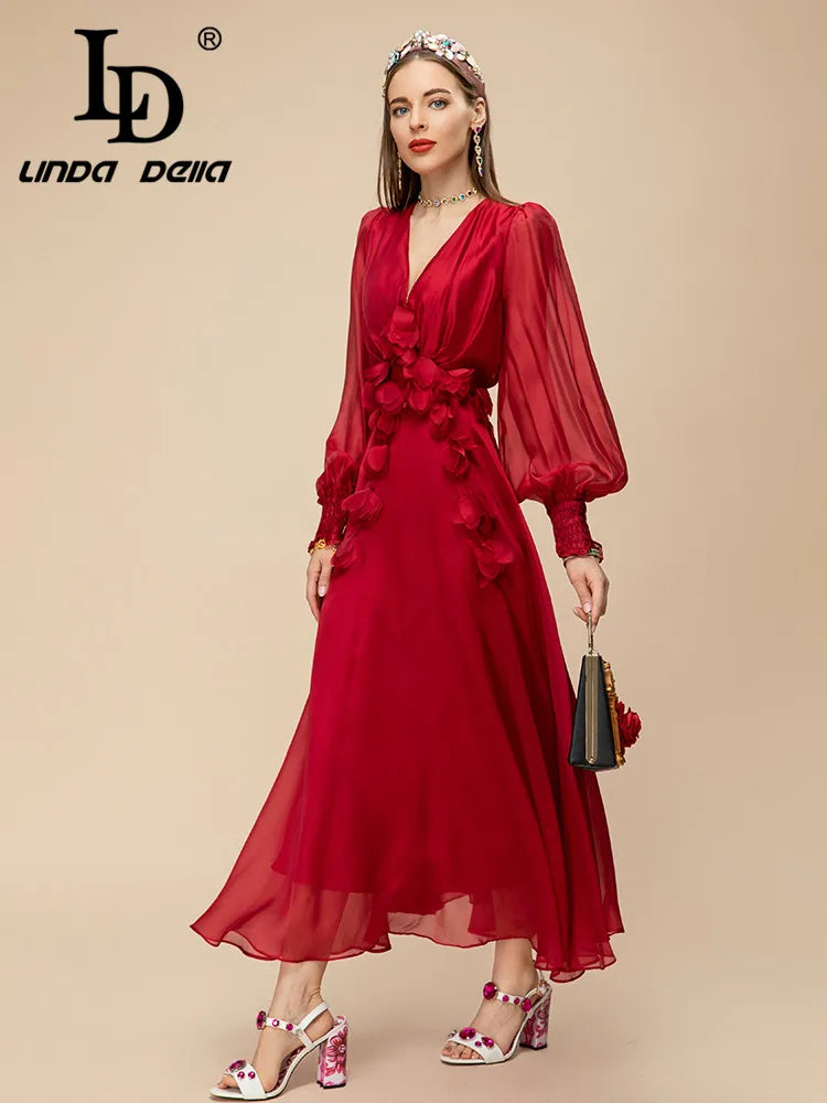 Elegant Red Chiffon Party Dress for Women ATHLEXES
