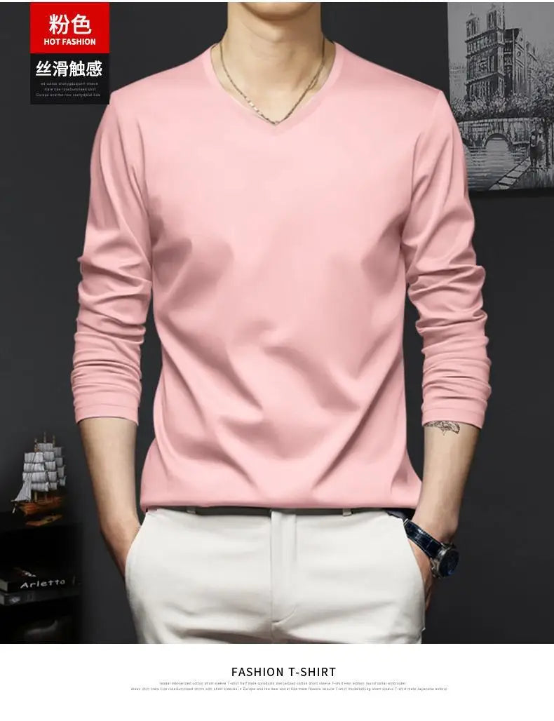 Autumn New Promotion Ice Silk Men's V-Neck Casual Top 2023 ATHLEXES