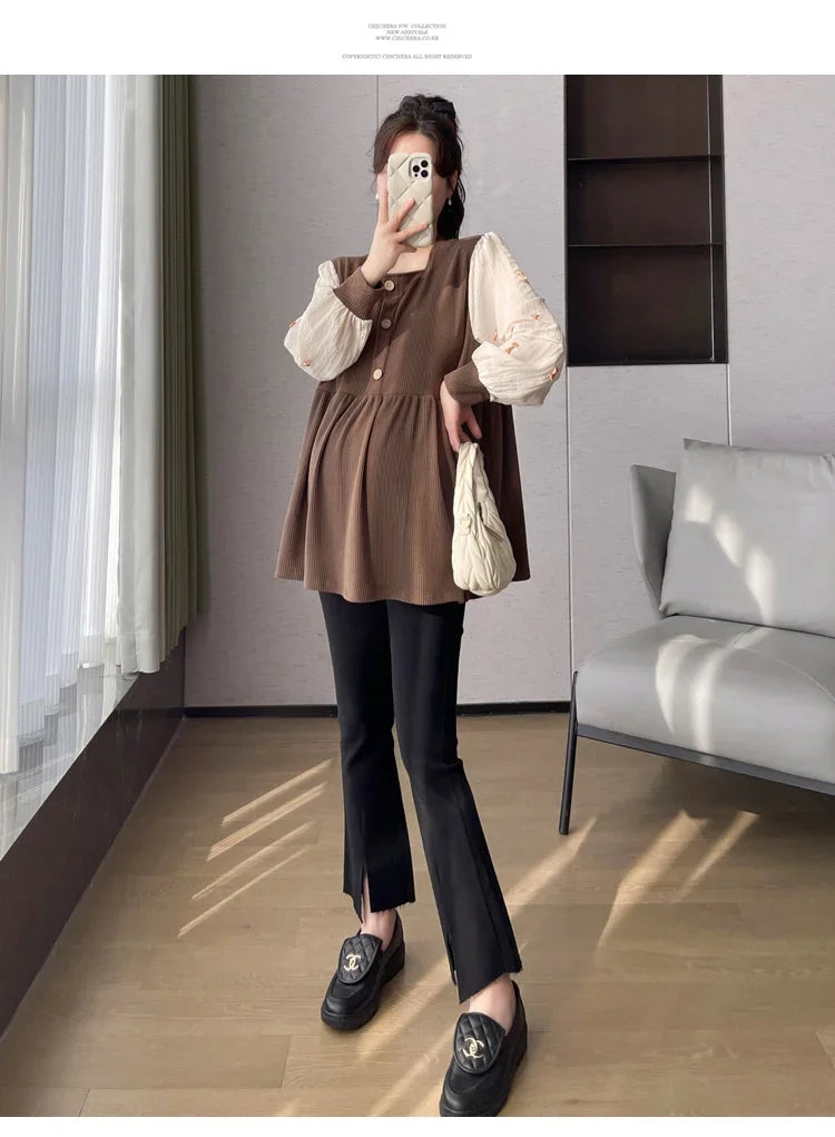 Chic Spring Maternity Patchwork Blouse ATHLEXES