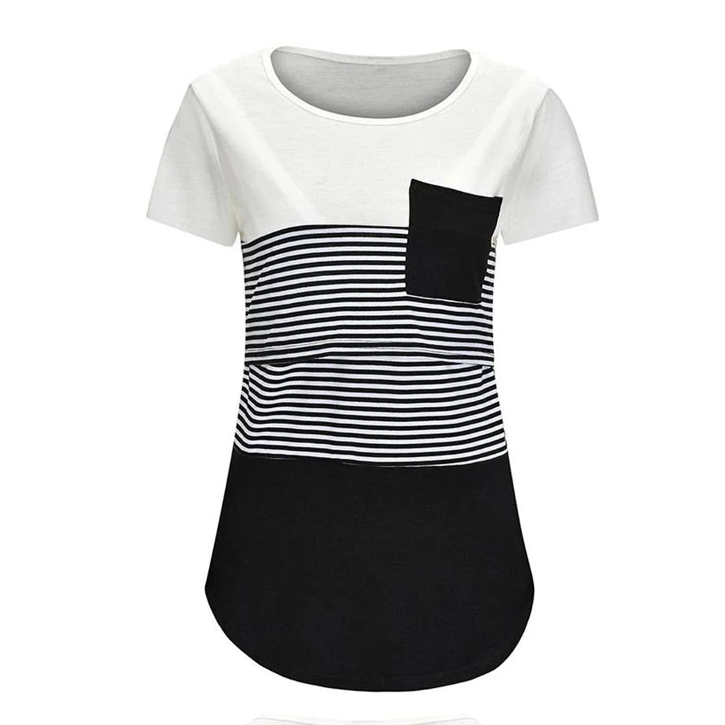 Striped Comfort Nursing Tee for Maternity Bliss ATHLEXES