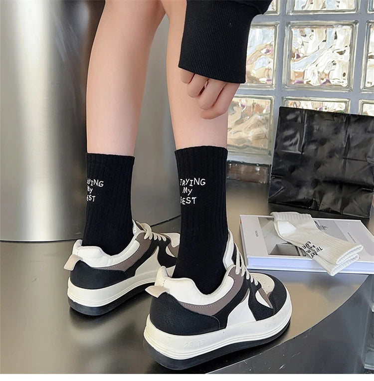 Japanese Style Embroidered Women Crew Socks ATHLEXES