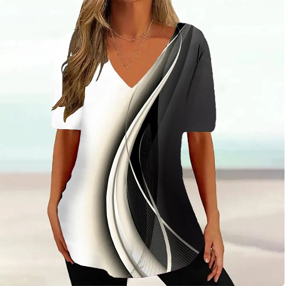 WaveCurve 3D Print V-Neck Tee ATHLEXES