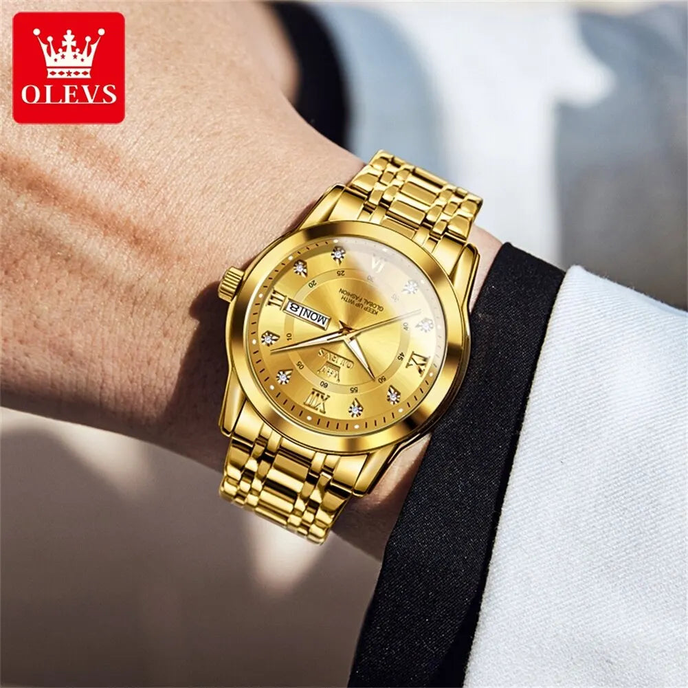 OLEVS Luxury Diamond Quartz Watch for Men ATHLEXES