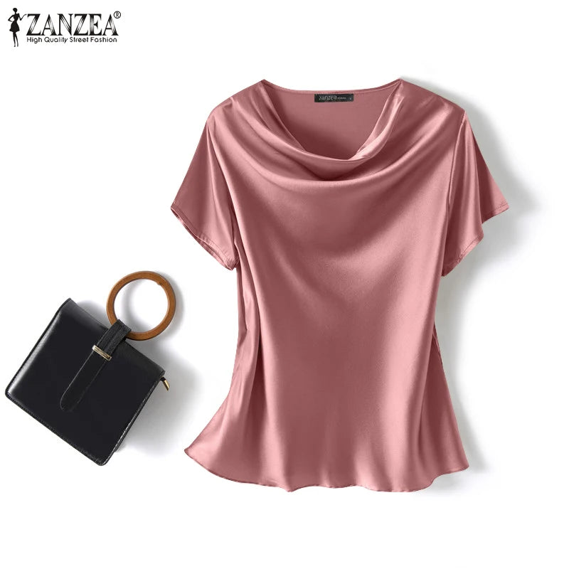 ZANZEA Women's Elegant Satin Summer Blouse ATHLEXES
