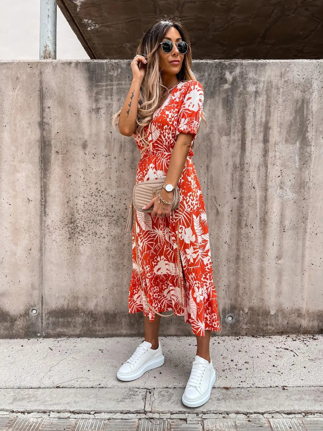 Elegant Floral V Neck Maxi Dress for Women ATHLEXES