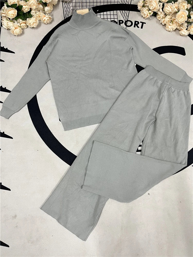 Autumn Winter Knitted Tracksuit Set with Turtleneck Sweater ATHLEXES