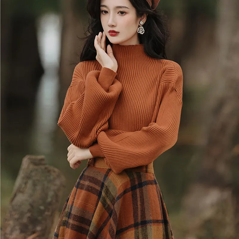 Women’s Vintage Plaid Two-Piece Skirt and Sweater Set ATHLEXES