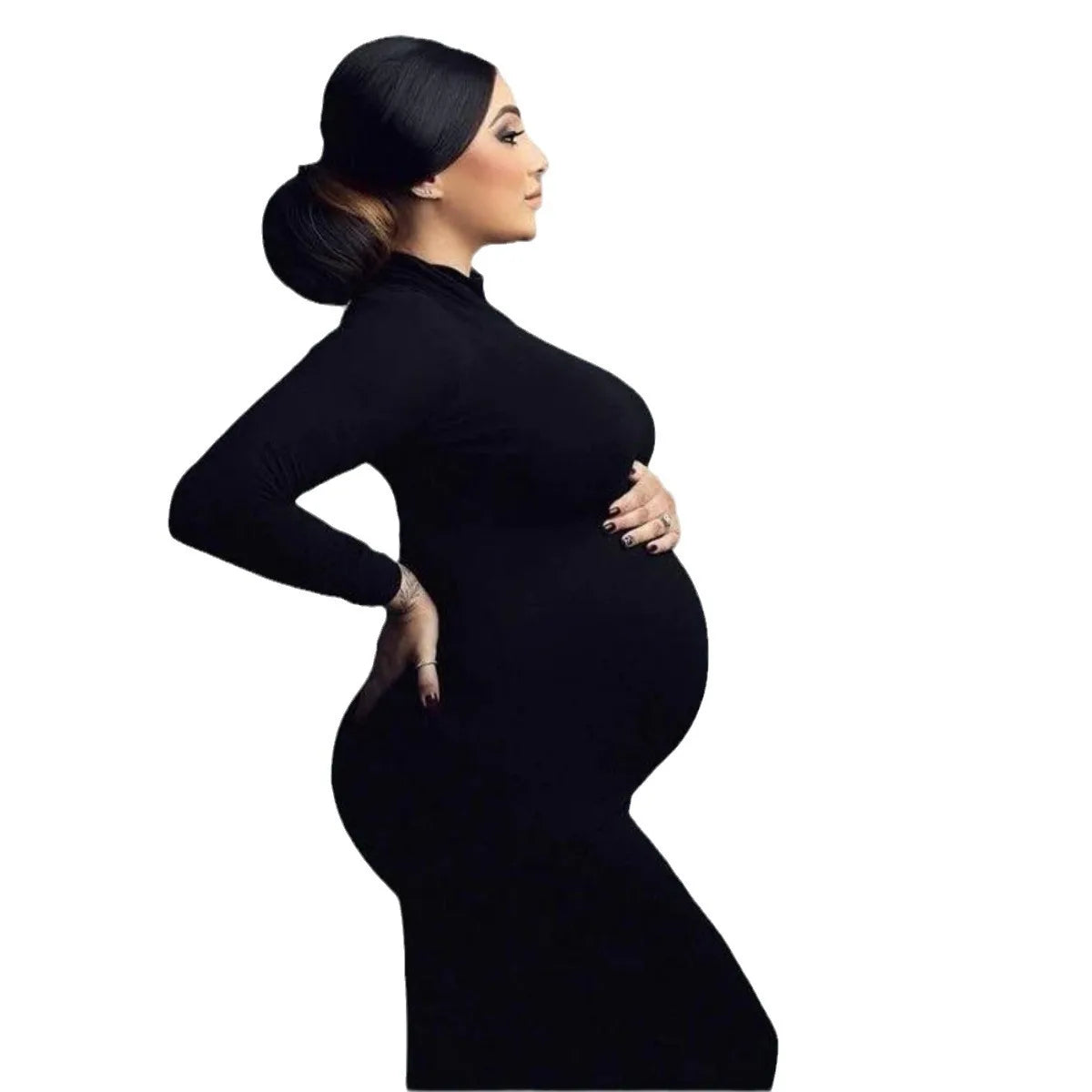 Elegant High-Neck Slim-Fit Maternity Dress ATHLEXES