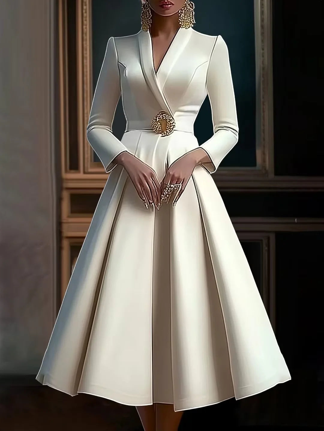Chic Pleated Midi Dress for Elegant Occasions ATHLEXES