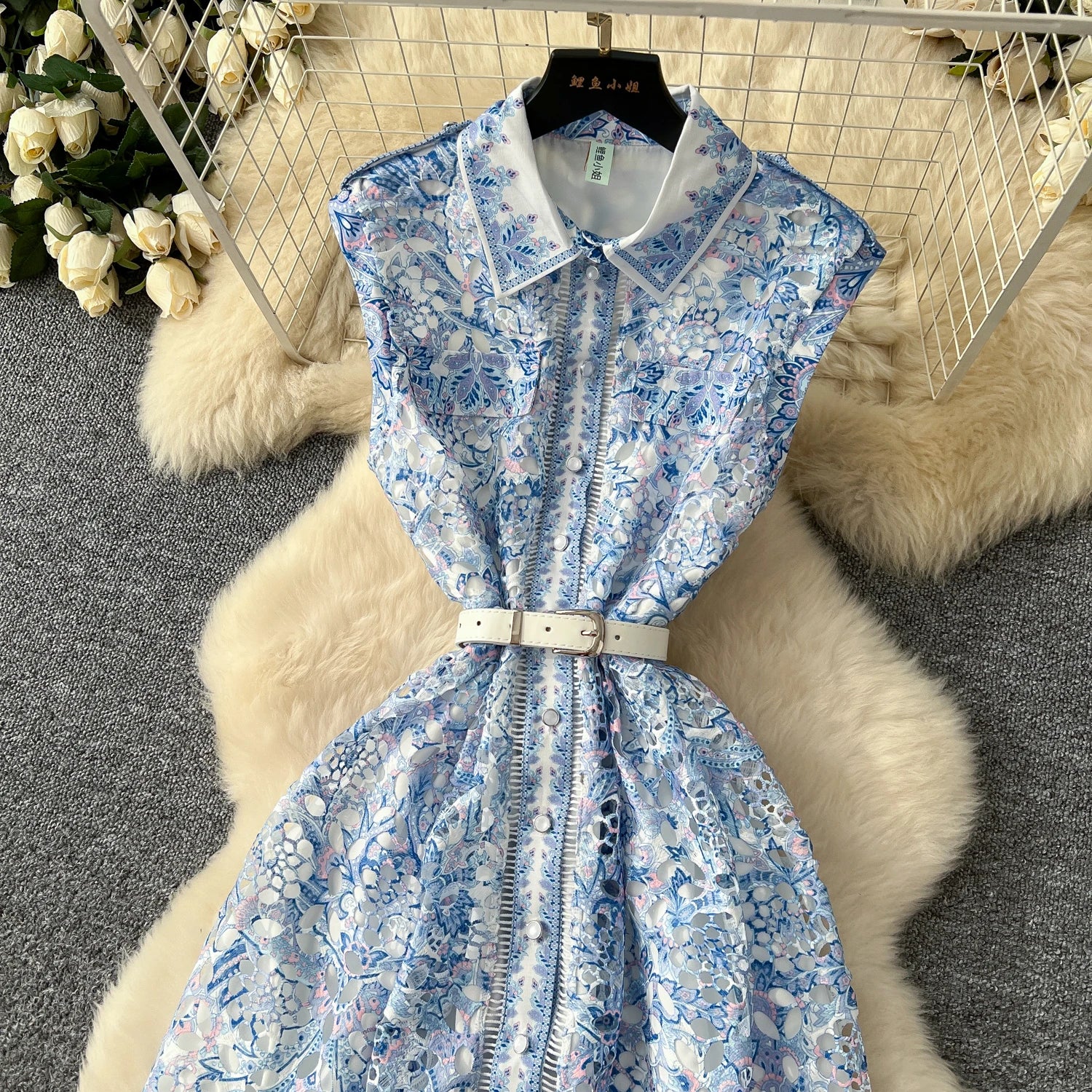 Chic Retro Sleeveless Belted Midi Dress ATHLEXES