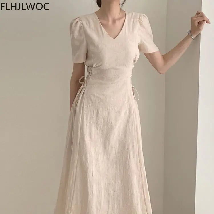 Chic Vintage Cotton Linen A-Line Dress ATHLEXES