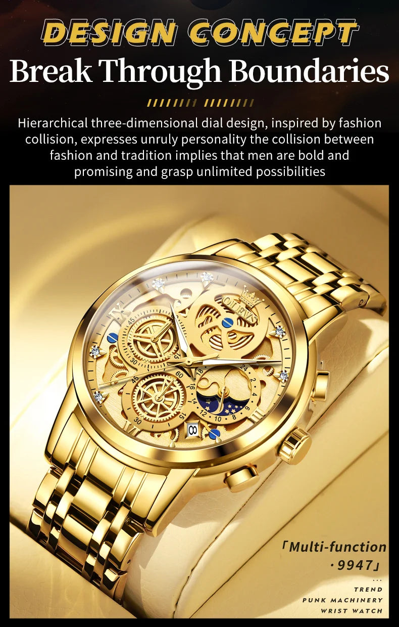 OLEVS Luxury Waterproof Gold Skeleton Watch ATHLEXES