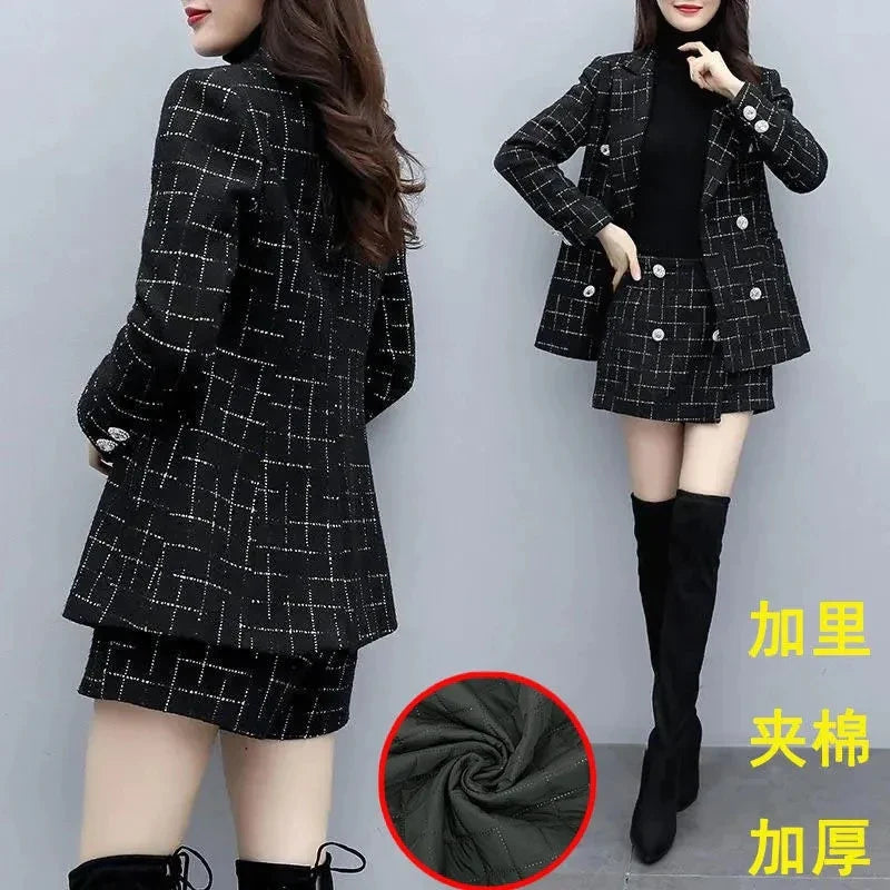 Chic Women’s Plaid Two-Piece Suit: Jacket and Shorts Set ATHLEXES