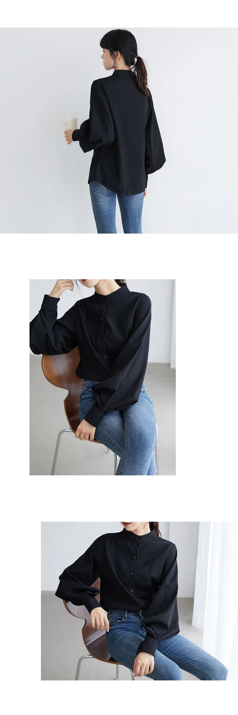 Elegant Lantern Sleeve Blouse for Women - Autumn Winter Office Chic ATHLEXES