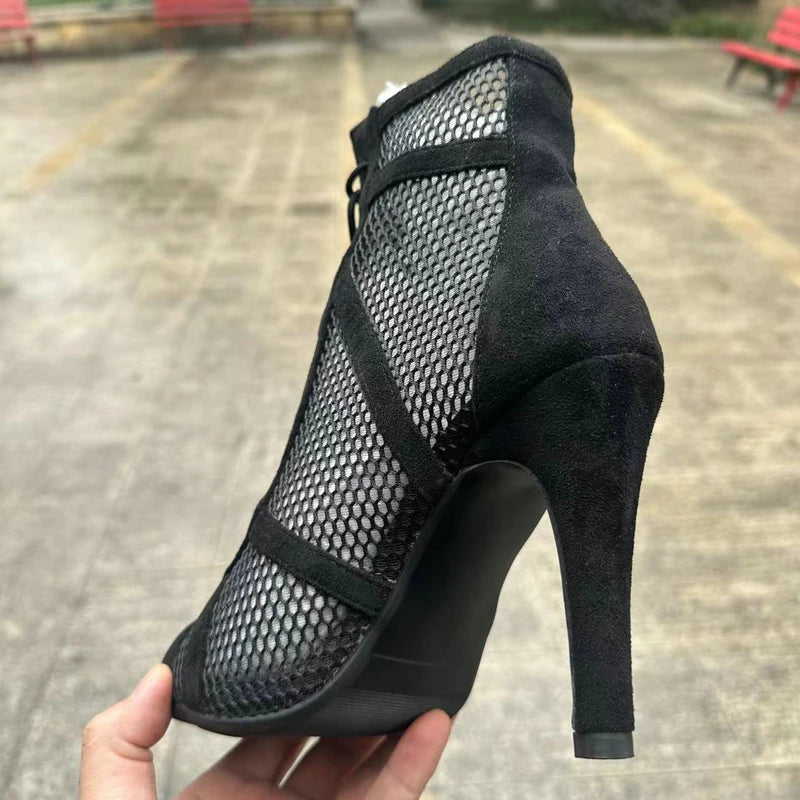 New Sexy High Heels Hollow Mesh Sandals Summer Fashion Trend Comfort Peep Toe Boots Stilettos Jazz Dance Female Shoes Plus Size ATHLEXES