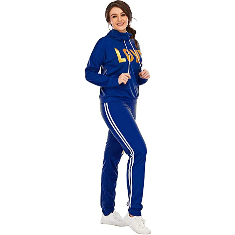 Chic Love Print High Neck Hoodie and Pants Set ATHLEXES