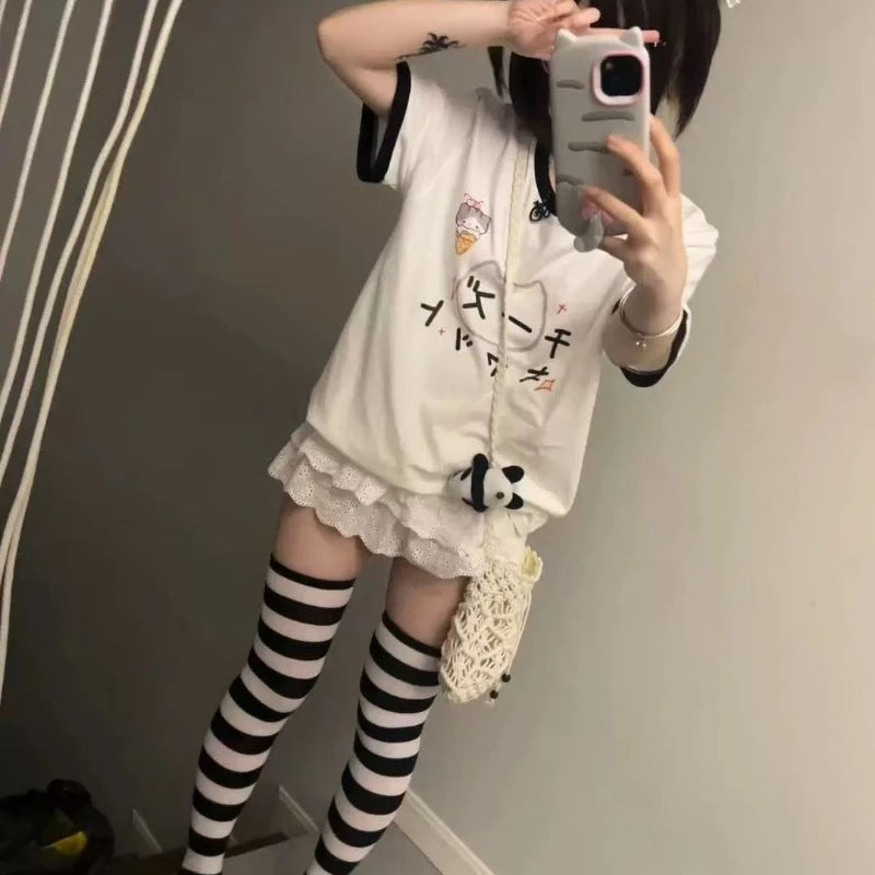 Kawaii Contrast Patchwork Graphic Tee ATHLEXES