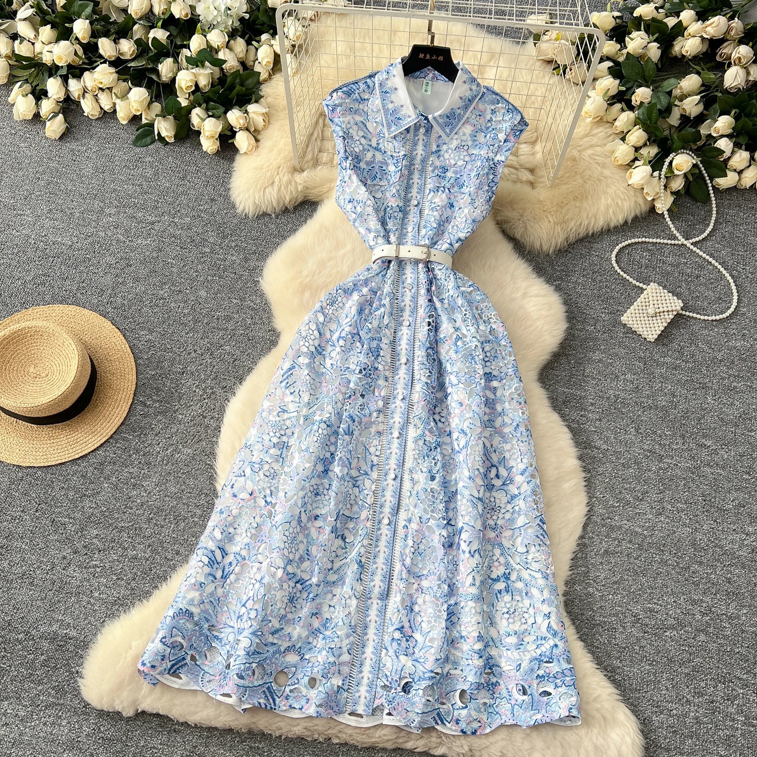 Chic Retro Sleeveless Belted Midi Dress ATHLEXES