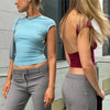 Blue Y2K Backless Crop Top for Women ATHLEXES