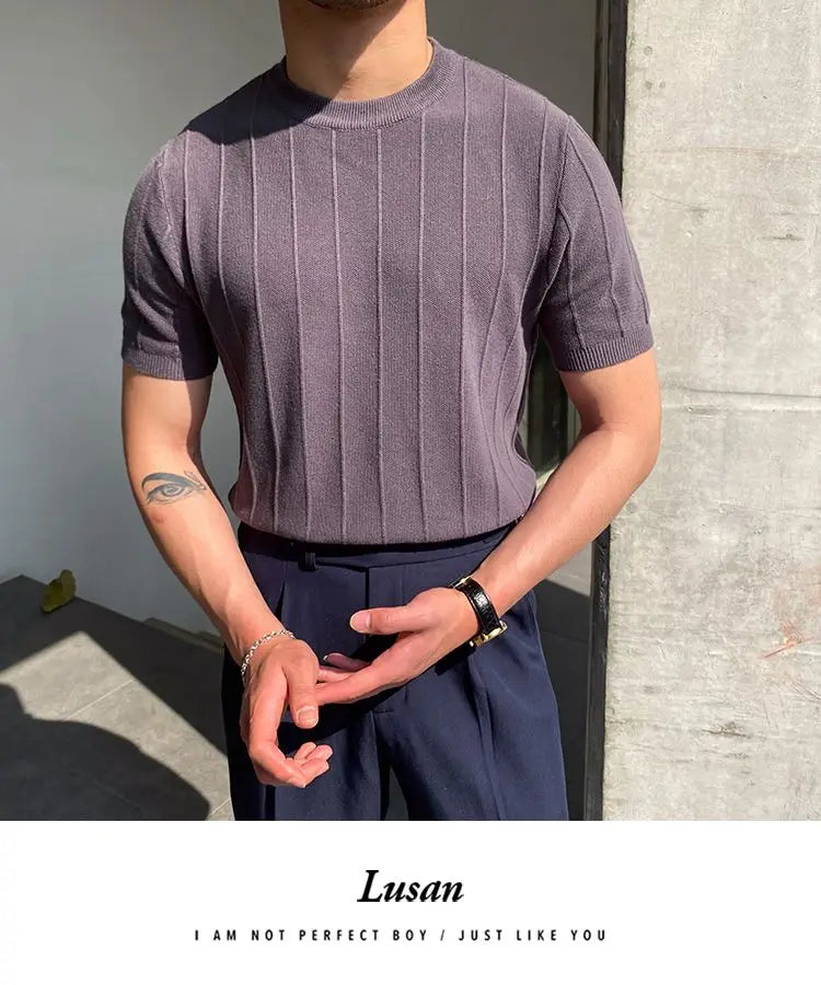 Korean Business Casual Summer Knit T-Shirt for Men ATHLEXES