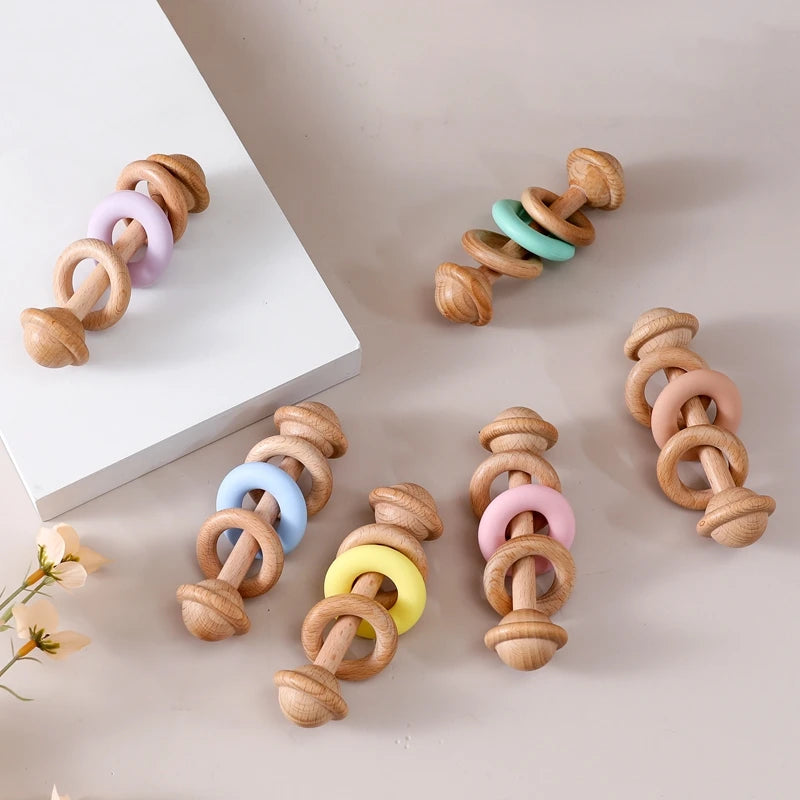 EcoBaby Wooden Rattles and Silicone Teether Set for Infants ATHLEXES