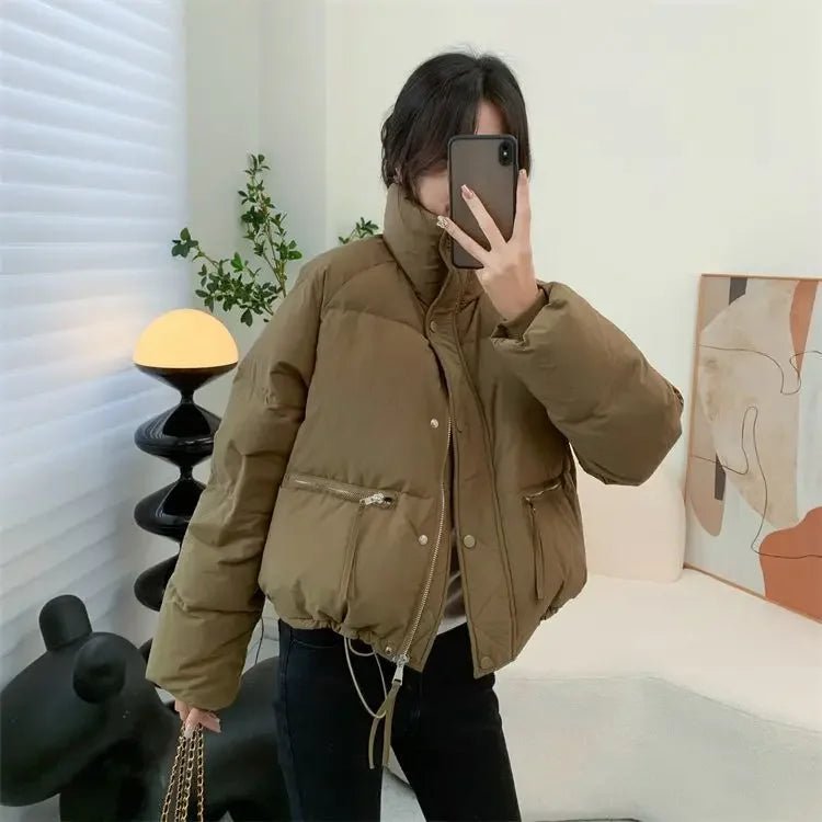 Korean Style Cotton Padded Coat Women's Cropped Stand Collar Fit Puffer Jacket Petite Thickened Warm Autumn Winter Jacket Trendy ATHLEXES