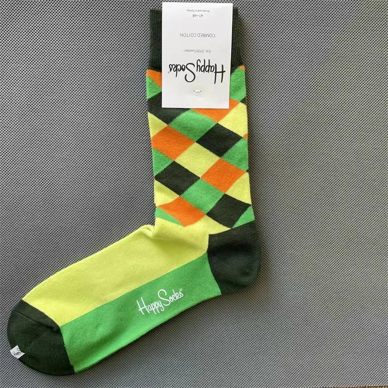 Happy Socks Men's Diamond Check Crew Socks for All Seasons ATHLEXES