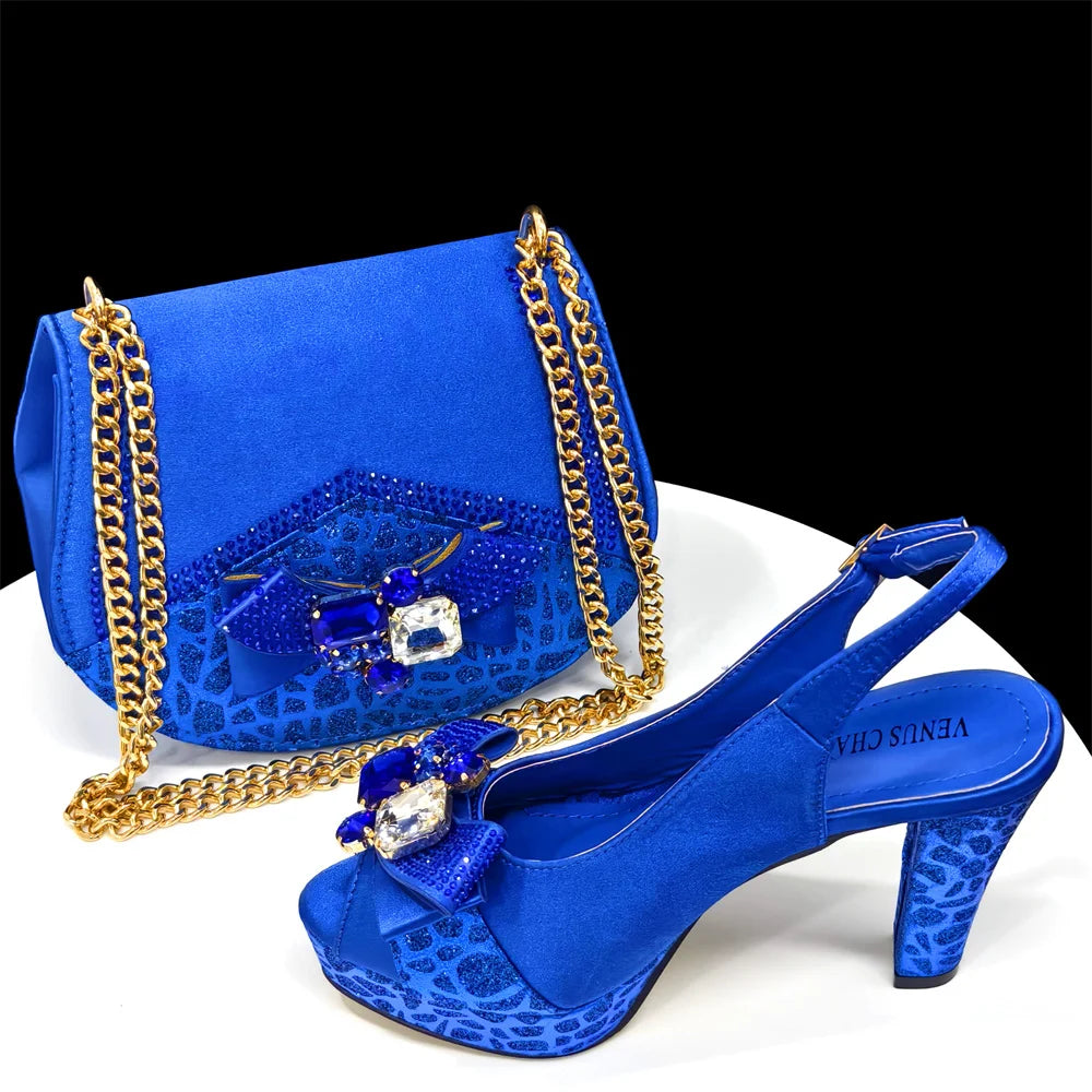 Royal Blue Elegance: Venus Chan Heel & Bag Set ATHLEXES