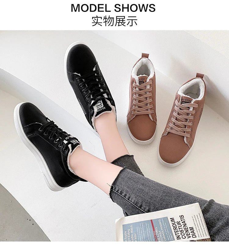 New Women's Pu Leather Snow Boots Female Boots Cotton Shoes Winter Velvet Upper Soled Warm Snow Woman Cotton Casual Boots ATHLEXES