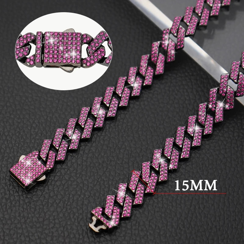 15MM Rhombus Diamond Cuban Collar for Stylish Pet Walks ATHLEXES