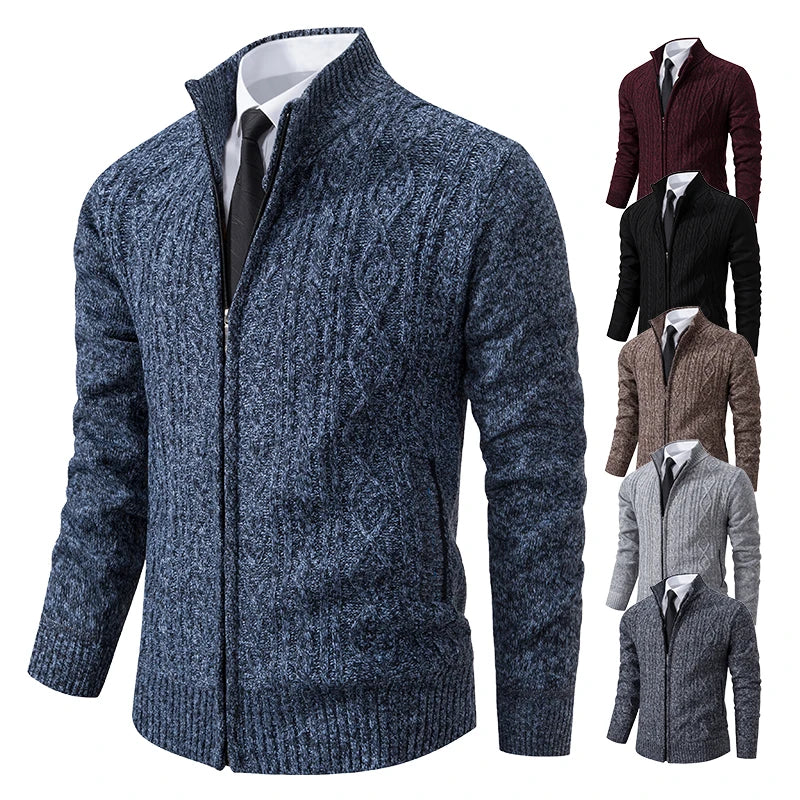 Velvet Warmth High Collar Cardigan for Men - Winter Knitwear ATHLEXES