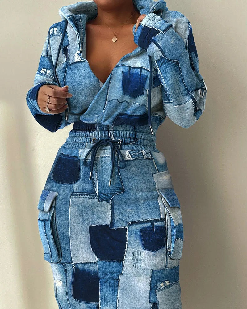 Plaid Hoodie Dress with Drawstring Detail ATHLEXES