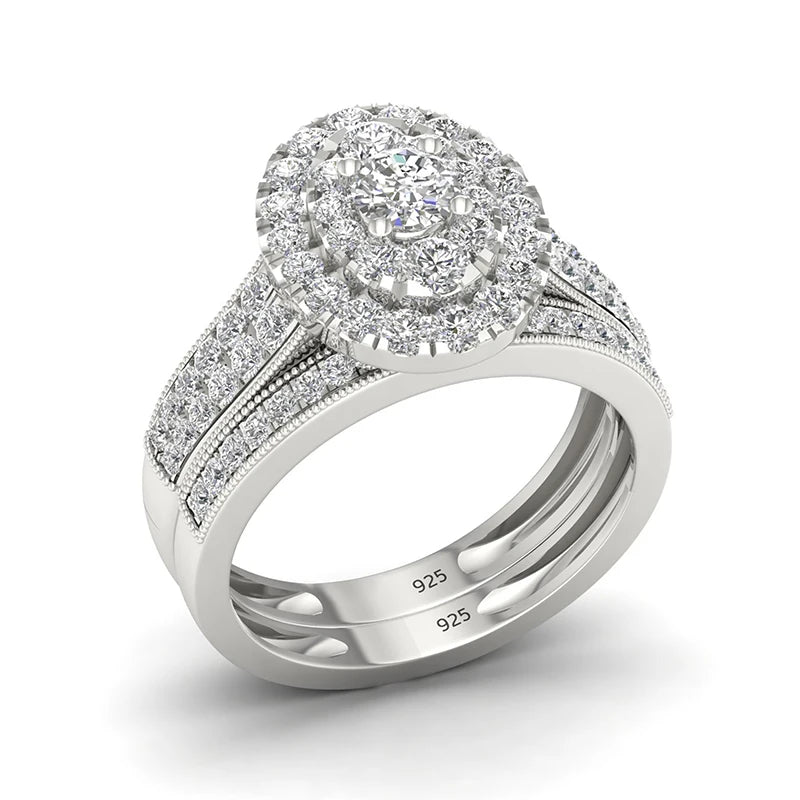 Romantic 925 Silver Bridal Double Rings Set ATHLEXES