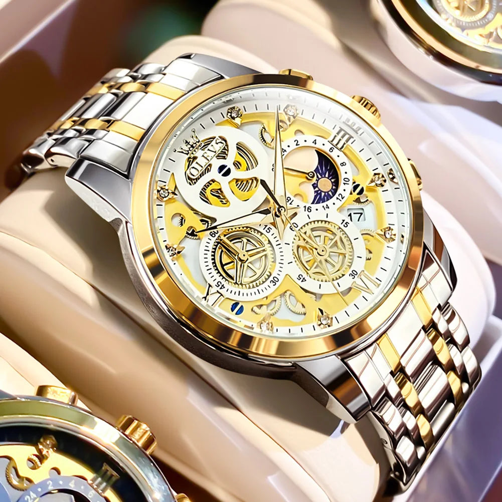OLEVS Luxury Waterproof Gold Skeleton Watch ATHLEXES