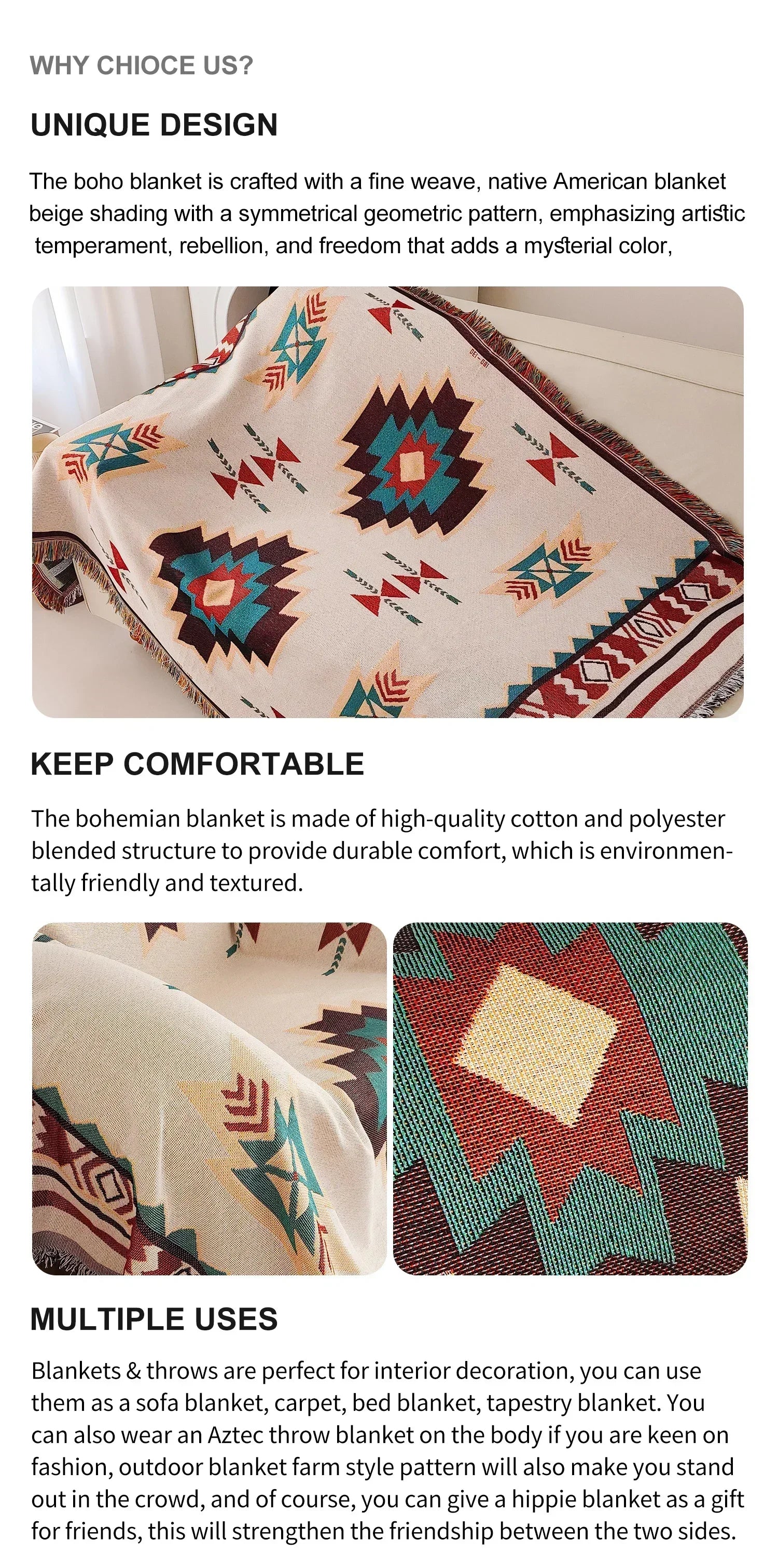 Boho Chic Aztec Oversized Throw Blanket ATHLEXES