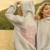 PINK PALM PUFF Casual Embroidered Fleece Hoodie ATHLEXES