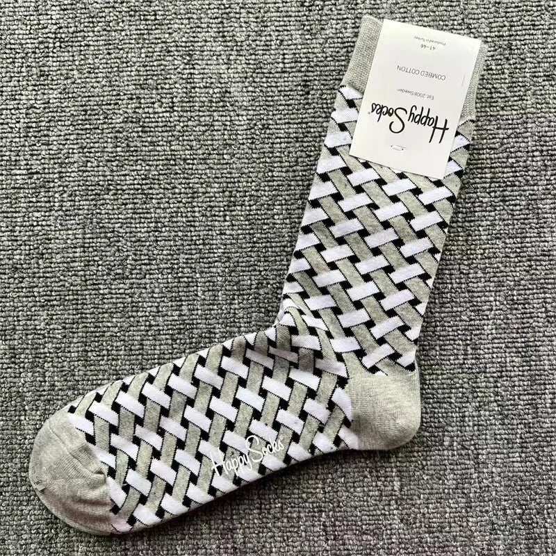 Happy Socks Men's Diamond Check Crew Socks for All Seasons ATHLEXES