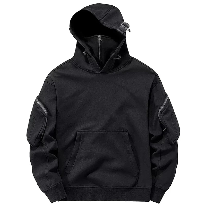 Men's Techwear Cyberpunk Zip Up Hoodie with High Neck Mask ATHLEXES