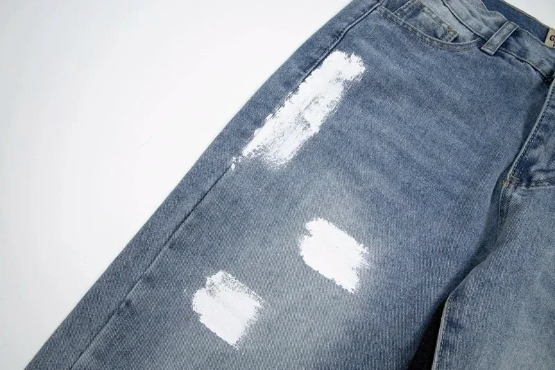 Retro Spliced Denim Trousers for Trendy Couples ATHLEXES
