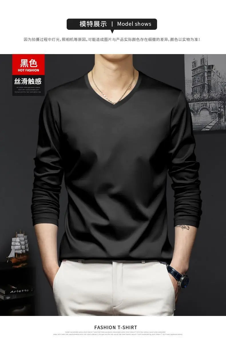 Autumn New Promotion Ice Silk Men's V-Neck Casual Top 2023 ATHLEXES